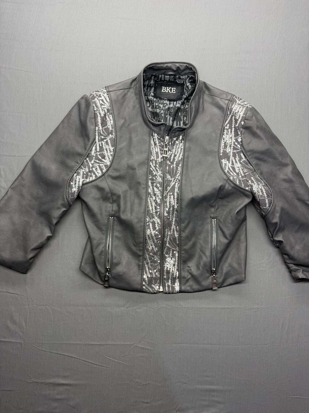 BKE Outerwear Women's Faux Leather Moto Jacket with Sequin Detail